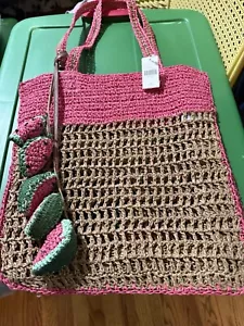Anthropologie Rare Raffia Style Designer Purse Bag Hanging Crochet Watermelons - Picture 1 of 5