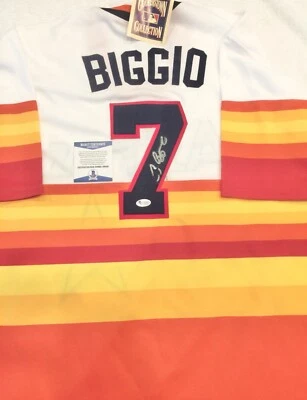 HOUSTON ASTROS CRAIG BIGGIO signed AUTHENTIC MAJESTIC THROWBACK JERSEY BECKETT - Image 1 of 4