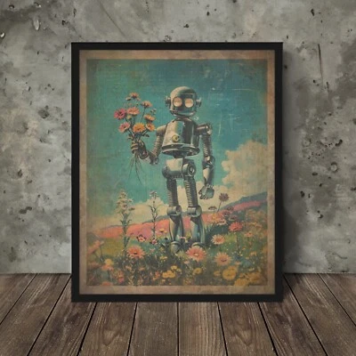 CULT KINDNESS Vintage ROBOT FLOWERS Wall Art, Sci-fi Botanical Decor, Robo Floral Poster Print