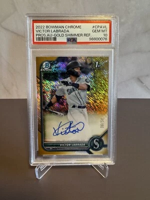 VICTOR LABRADA  2022 1st Bowman Chrome Gold Shimmer Refractor Auto /50 Mariners - Image 1 of 2