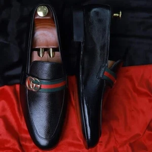 Handmade mens leather shoes, Men formal slip on leather moccasin dress shoes - Picture 1 of 5