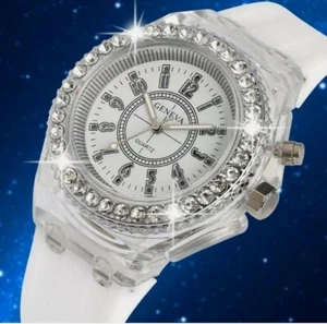 Fashion Men Women Wrist Watch LED Backlight Crystal Quartz Silicone Band. WHITE - Picture 1 of 4