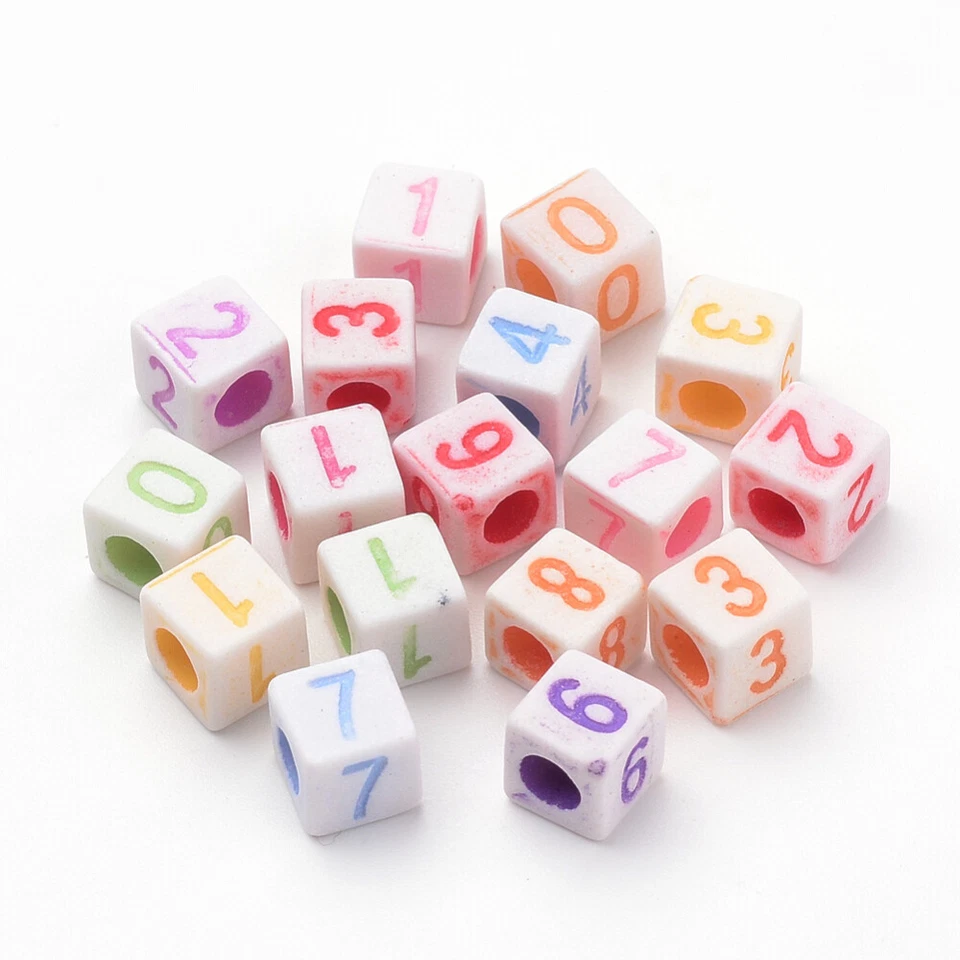 50 Number Beads Pastel Cube Bulk Beads Wholesale 7mm Assorted Lot Mixed - Image 1 of 1