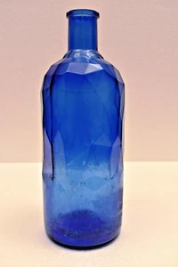 Bottiglia vetro sfaccettato blu cobalto vintage metà secolo motivo geometrico moderno - Foto 1 di 11