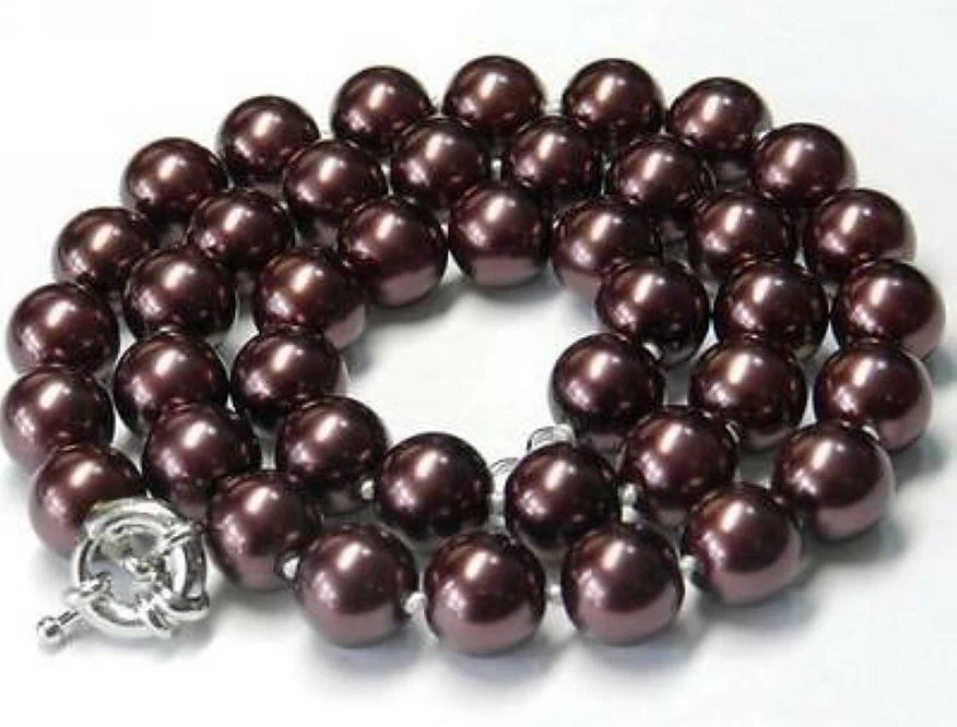 10mm Chocolate Sea Shell Pearl Necklace 18''AAA  ##HL019    - Image 1 of 1
