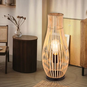 Tischlampe Tischleuchte Bambuslampe Holz natur Wohnzimmerleuchte Boho H 47,5 cm - Bild 1 von 10