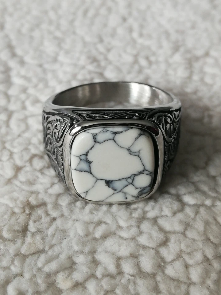 White Turquoise Stainless Steel Ring Size 7,8, 9,10,11,12 Foto 1 de 1