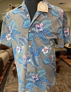 Free Planet Shirt Mens Small Grey/Blue Floral Button Down Shortsleeve Casual NWT - Picture 1 of 5