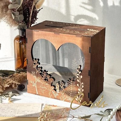 Wooden Wedding Card Box Rustic Gift Money Box for Reception Party Decorations - Image 1 of 4