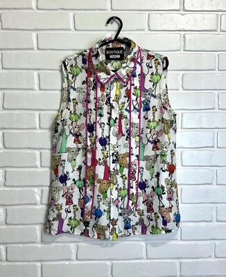 MOSCHINO BOUTIQUE Silk Blouse Printed kitty and mouse Women's SZ IT 42 / M  US 8 - Image 1 of 4