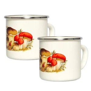 [SET OF 2] 24 oz Mushroom Enamel Mugs Vintage Mugs For Picnic Camping Mugs Set - Picture 1 of 9