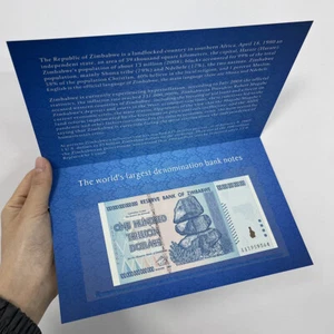 Banconote blu Zimbabwe 1 pz ZIM $100 cento trilioni di dollari con busta - Foto 1 di 5