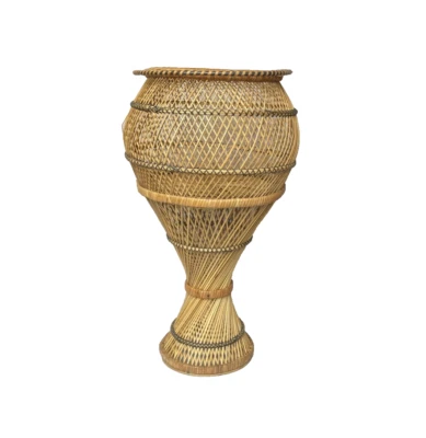Vintage Woven Wicker Rattan Bamboo Pedestal Round Plant Stand - Nice!! - Image 1 of 3