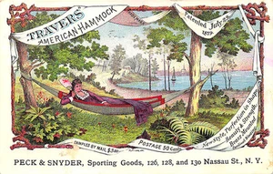 New York NY Peck & Snyder Sporting Goods Hammock Multi-Color Tradecard - Picture 1 of 2