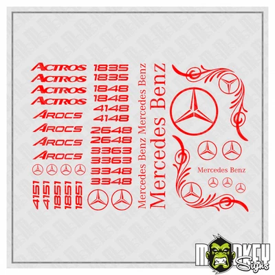 MBBE 40teil. 1/14 Actros Truck Tamiya RC 1:14 Aufkleber Wedico Mercedes Benz rot