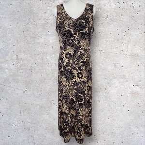 Coldwater Creek Maxi Dress Size 14 Black Gold Floral Y2K Whimsigoth Slinky - Picture 1 of 11