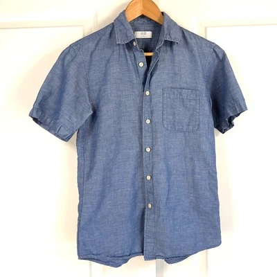 Uniqlo Men’s Short Sleeve Button-Up Shirt Blue Chambray Linen Blend Size XS - Image 1 of 4