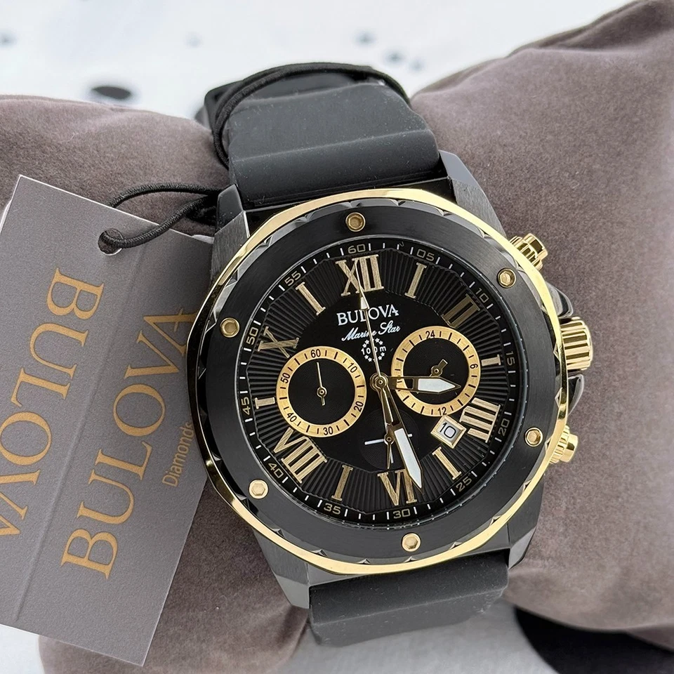 Bulova 98B278 Marine Star Men's 44mm Black Dial Rubber Strap Quartz Watch - Image 1 of 4