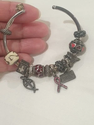 Michael Anthony MA Sterling Silver 925 Italy 9 Charms Cuff  7” Long - Image 1 of 4