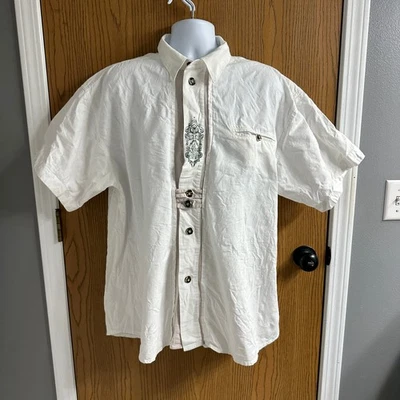 Camicia bianca Landhaus manica corta costume bavarese extra large XL misto lino - Immagine 1 di 4