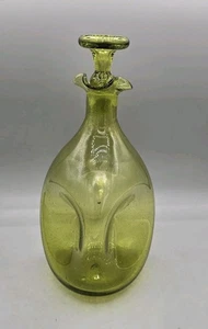 Blenko KARAFFE MIT STOPFEN Olivgrün 10,50" HOCH GRÜBCHEN EUC  - Bild 1 von 7