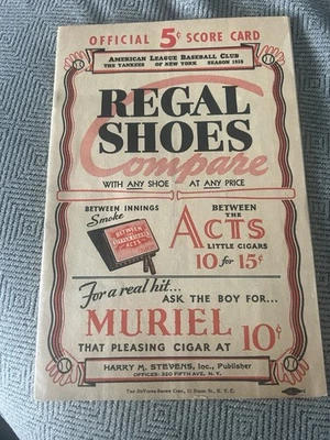 1938 New York Yankees Official Scorecard Gehrig DiMaggio Unscored - Image 1 of 2