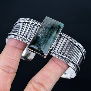 Labradorite 925 Silver Plated Bracelet/Bangle Adjustable - Picture 1 of 3