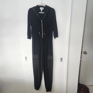 Joseph Ribkoff Jumpsuit Womens Size 10 Black Hooded Zip Up Long Sleeve Pockets - Picture 1 of 17