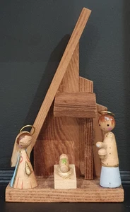Vintage 60s Mid Century Wooden Miniature Nativity Creche Minimalist Retro - Picture 1 of 15