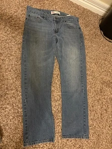 Jeans Levi's 505 regular 12 husky W 32 x L 27 blu medio denim rosso tasche linguetta - Foto 1 di 4