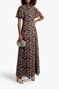 RRP €1017 MIKAEL AGHAL Crepe Maxi Dress US2 UK6 IT38 XS Floral Flared Sleeve - Picture 1 of 6
