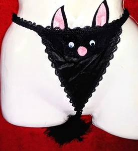 "What's New Pussycat" g -string thong black cat face & tail novelty adult dancer - Picture 1 of 3