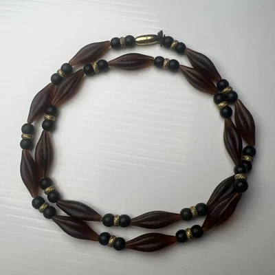 Colar artesanal vintage tubo laranja âmbar lucite contas de resina declaração boho 24” - Imagem 1 de 4