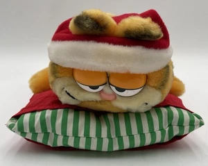 "Sombrero de Navidad Dakin 1981 Garfield el gato acostado sobre almohada felpa 9""" - Imagen 1 de 10