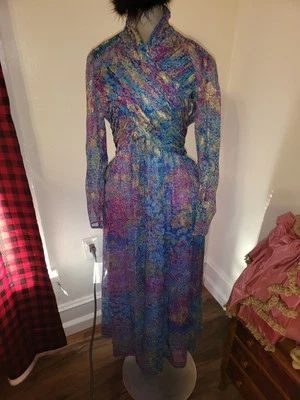 Maxi Vestido Retro De Colección Años 60 Volantes Manga Larga Modesto Hada Foto 1 de 4