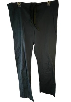 scrub pants navy blue tie pockets waist 37" rise 13" inseam 30" READ - Image 1 of 4
