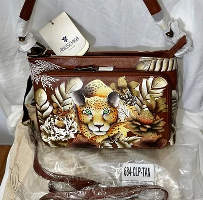 ANUSCHKA NWT🐆RFID Convertible Organizer Satchel CLEOPATRA'S LEOPARD 684-CLP-TAN - Image 1 of 4