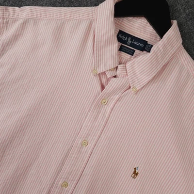 Camisa Ralph Lauren Para Hombre 17 1/2 Rosa Blanco Rayas Oxford Yarmouth Abotonada Foto 1 de 4