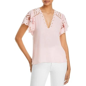 Ramy Brook Womens Rochelle Pink V Neck Flutter Sleeve Blouse Shirt XS BHFO 8153 - Picture 1 of 2