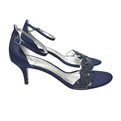 Adrianna Papell Aerin Beaded Accent Navy Evening Dress Heel Sandals Size 8 M  - Image 1 of 4
