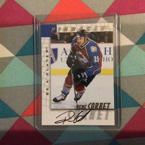 1997-1998 Pinnacle e a Player on card Auto Rene Corbet #205  colorado avalanche - Picture 1 of 2