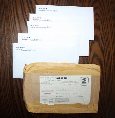 5-pack  1974 Mint Set sets  PD  BU with original yellow shipping envelope Cover