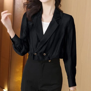 Lady Thin Cropped Blazer Coat Jacket Drawstring Long Sleeve Sun Protection Basic - Picture 1 of 11