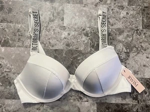 NWT VICTORIA'S SECRET 32C WHITE SILVER SHINE STRAP SEXY TEE PUSH UP BIKINI TOP - Picture 1 of 5