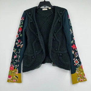 Anthropologie Sleeping On Snow Sweater Womens L Blue Green Cardigan Boho - Picture 1 of 10