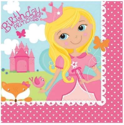 WOODLAND PRINCESS LUNCH NAPKINS PARTY TABLE DECORATIONS ANIMALS FAIRYTALE CASTLE - Image 1 of 3