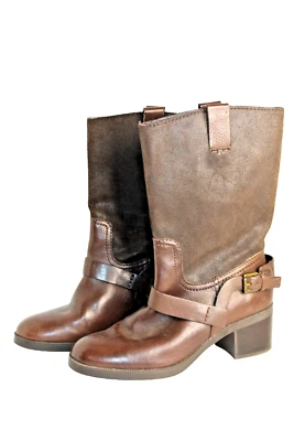 Ralph Lauren Women's Mid Calf Dark Brown Suede Leather Cowgirl Cacey Boots 6.5B - Image 1 of 4