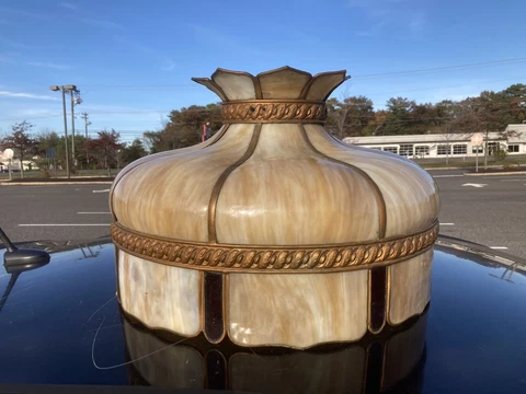 Art Nouveau 20" Antique Caramel Slag Glass Shade Chandelier RED Jewels Cover