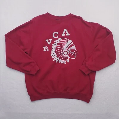RVCA Sweatshirt Mens Large Burgundy Gray Indian Head Chief Pullover Sweater - Image 1 of 4
