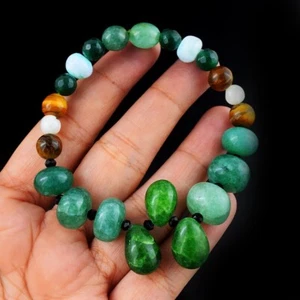 Green Emerald & Garnet 161.00 Cts Beaded Stretchable Bracelet VK 56 E582 - Picture 1 of 2